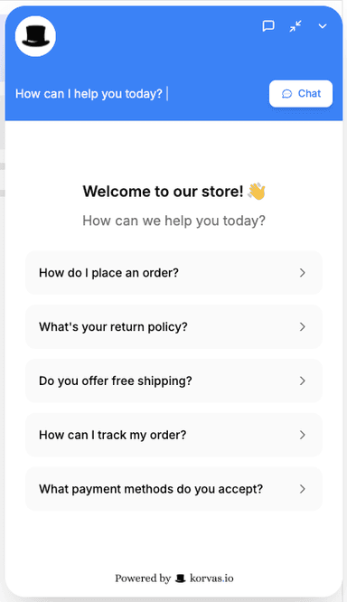 Korvas.io mobile view